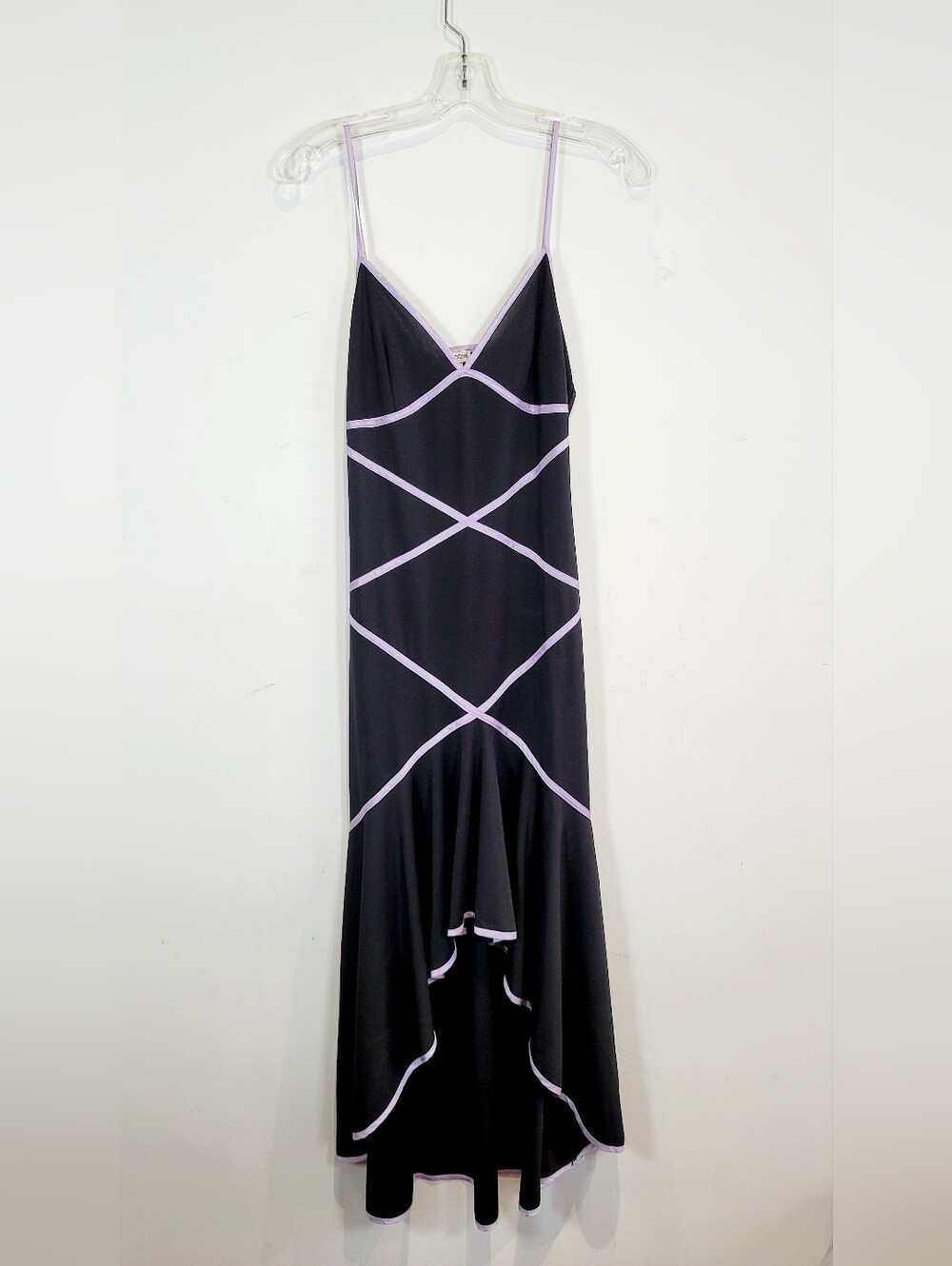 Body Central Black Slip Dress with Lavender Piping, Size M